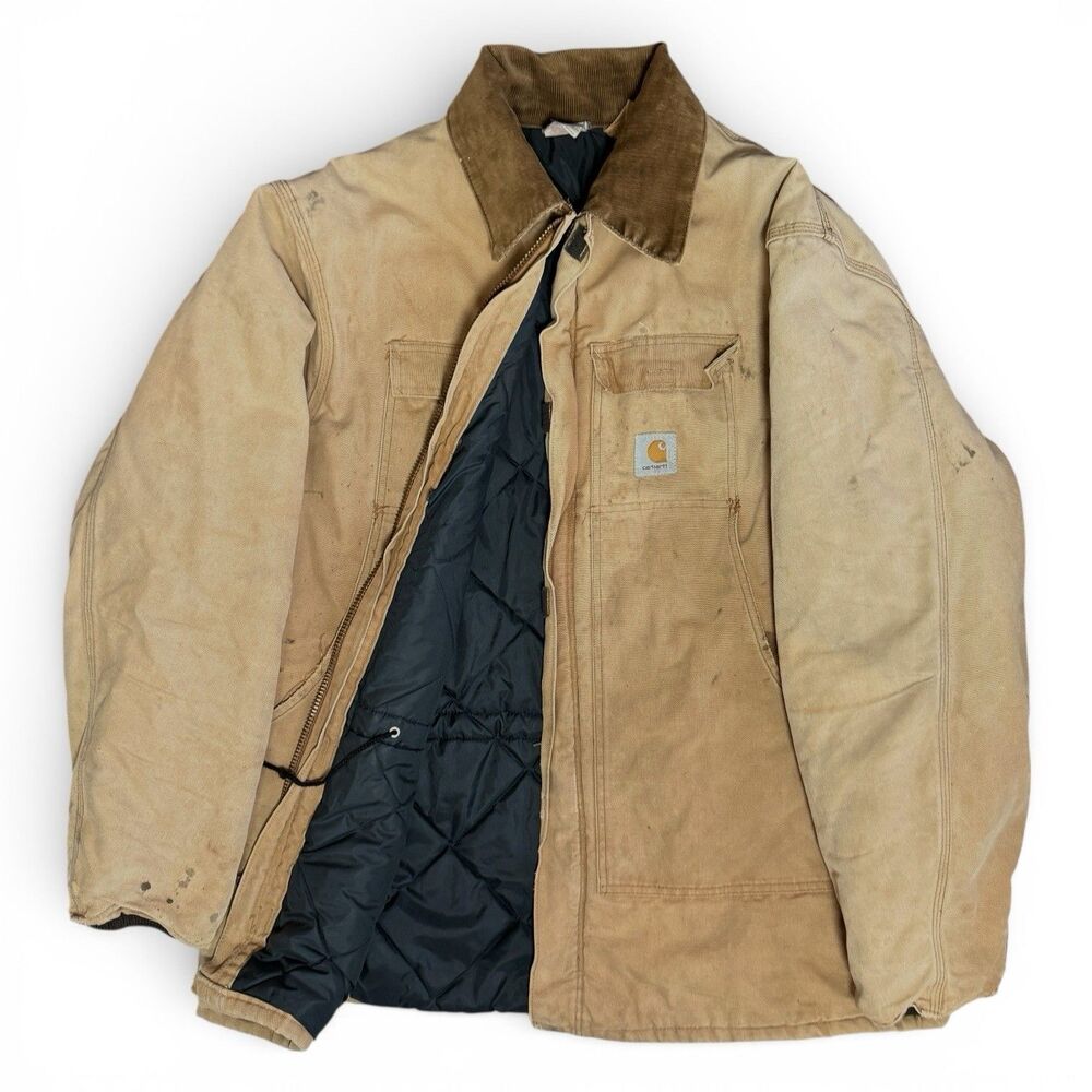 Vtg Carhartt Chore Coat Men Size 50T Quilt Lined 100 Years CQ196 TRASHED FADED